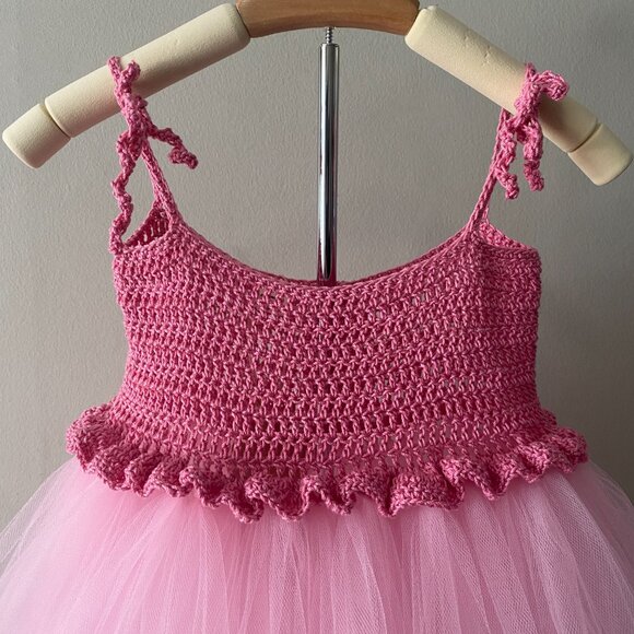 Handmade Children's Cotton Dark Pink Light Pink Tulle Tutu Dress - Picture 7 of 14